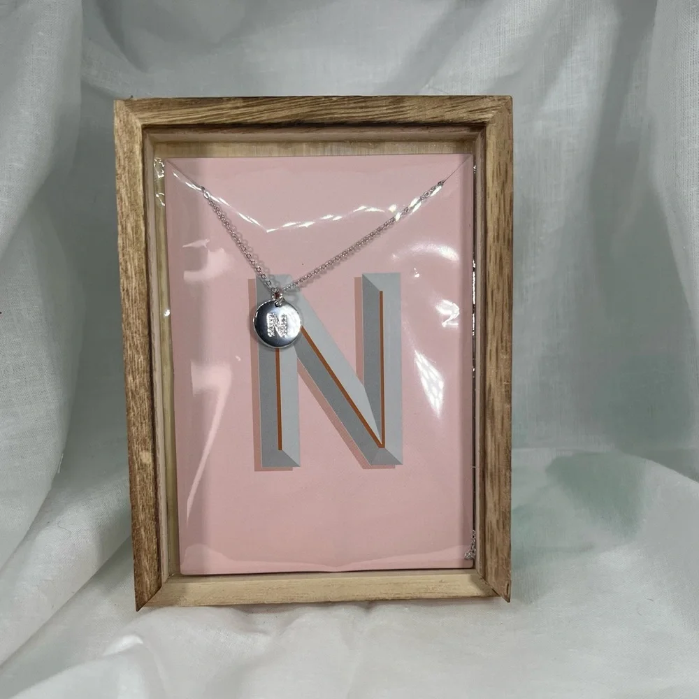 N Initial 3A CZ Minimalist Round Tiny Pendant Necklace S925 Twee Preppy Chic